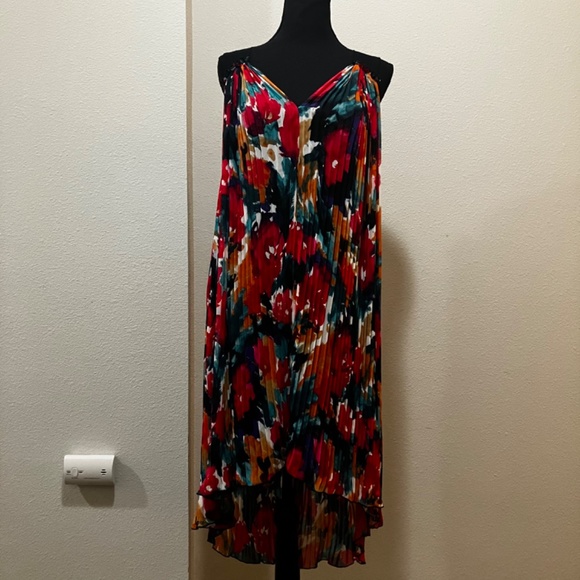 Allen B Accordian style asymmetrical sheer high low dress. - Picture 5 of 13